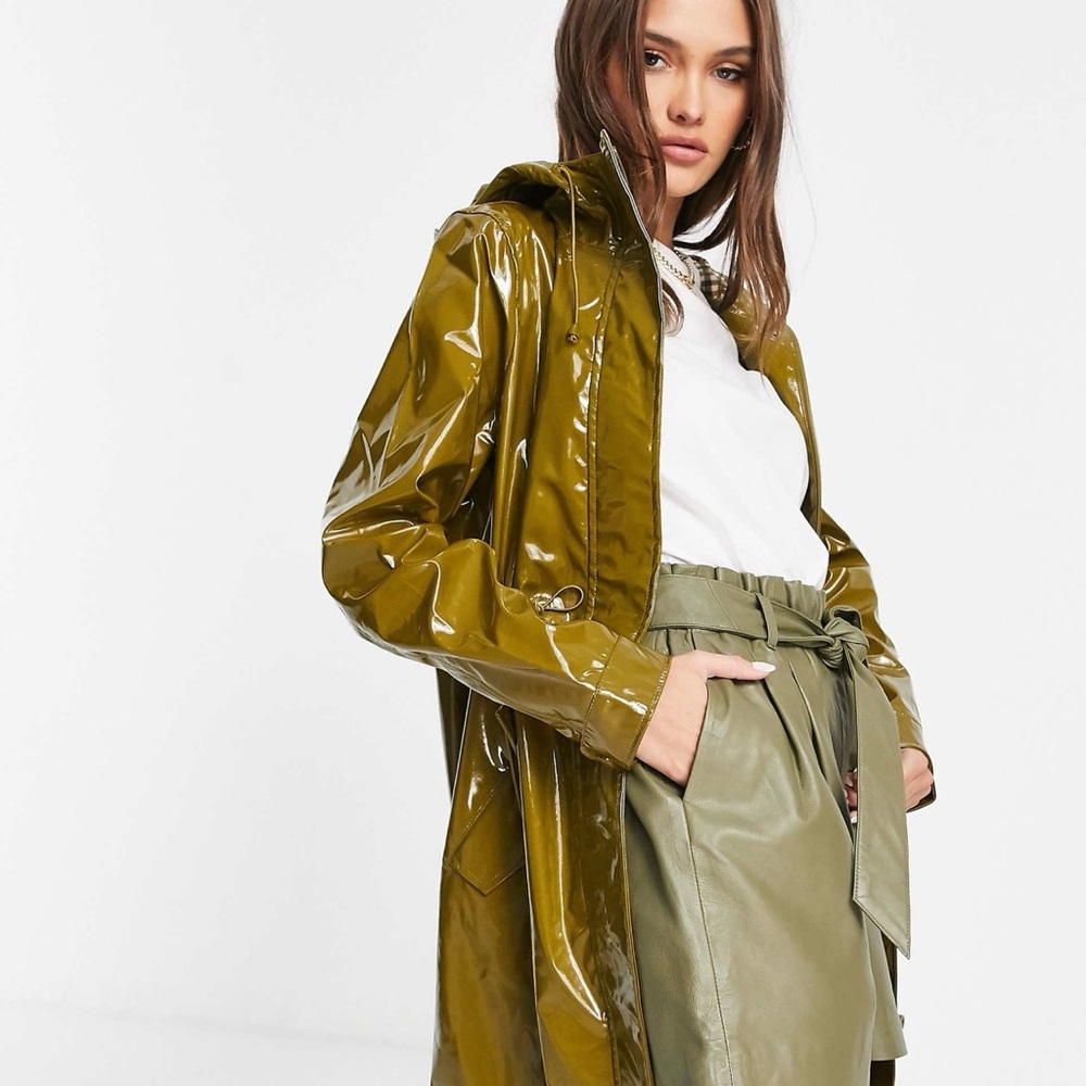 Glossy Olive Women's Trench Raincoat